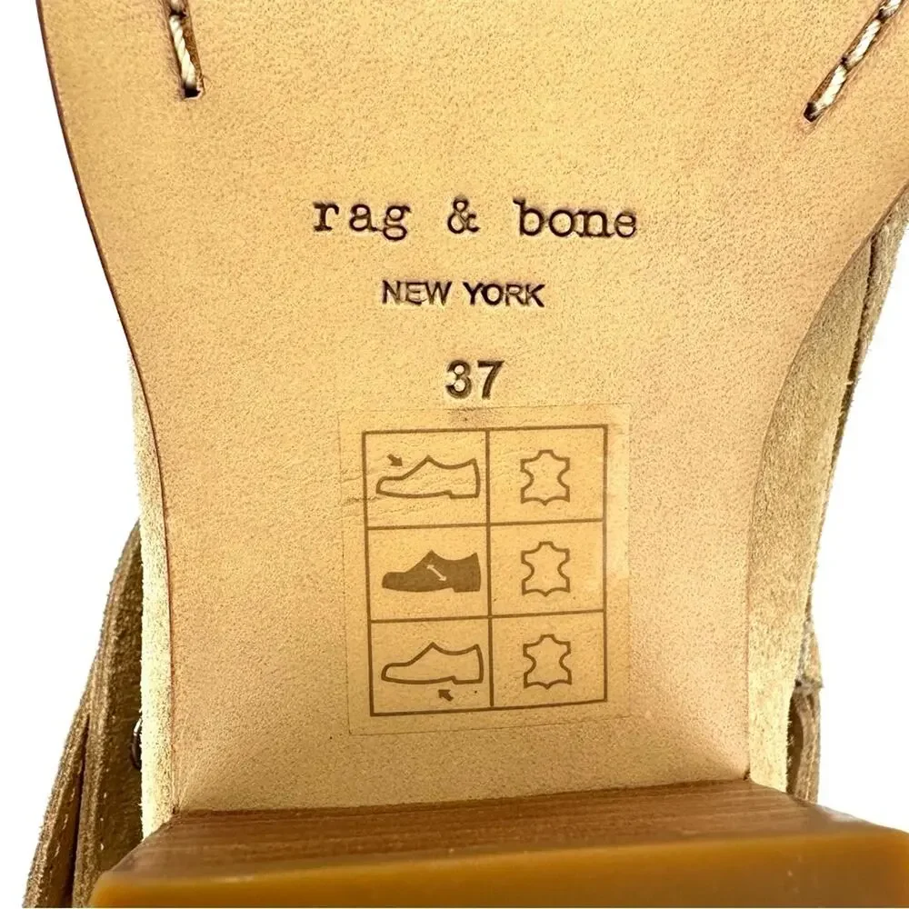 Rag & Bone Harley Women Tan Moto Bootie Size 7 Italian Suede Belted Block Heel